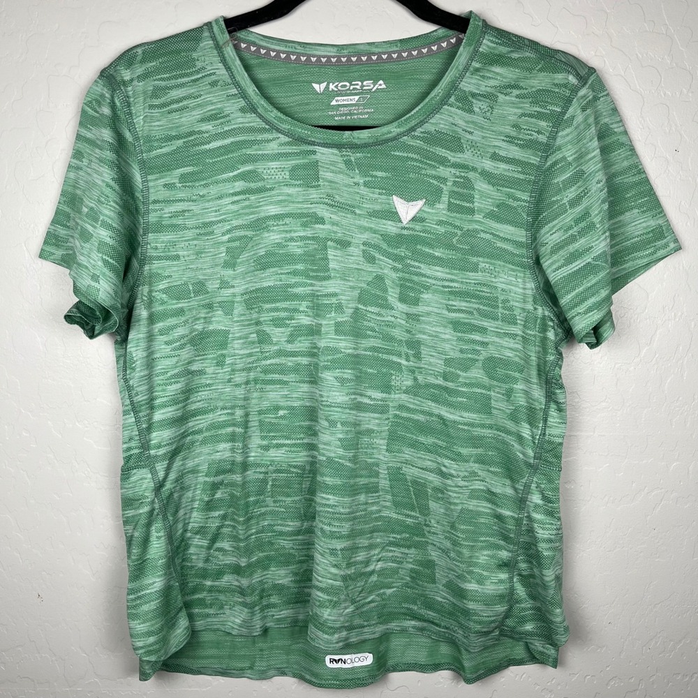 KORSA by Roadrunner Sports Womens Athletic T Shirt Green‎ Print Size L